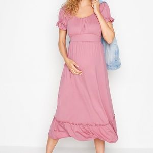 LTS Dusky Pink Milkmaid Maternity Dress